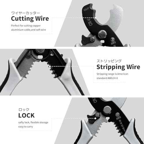 Wire Cutters Stripper, BOOSDEN 8 inch Cable Cutters, Awg Wire Cutters,Precision Wire Stripper,Heavy Duty Cable Cutters, Spring Cable Cutting Pliers for Aluminum Wire,Communications Cable Cutting