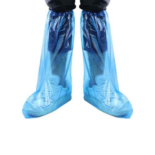 Disposable Shoe Covers Blue Rain Shoes and Boots Cover Plastic Long Shoe Cover Clear Waterproof Anti-Slip Overshoe for Women Men Water Boots Cover Rainy Day Use Cover (10 Pack(5 Pairs))