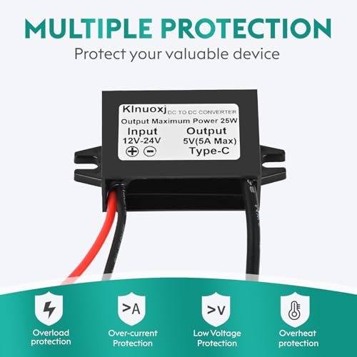 2-Pack Waterproof 12V/24V to 5V USB-C Buck Converter 25W Power Module for Raspberry Pi & Phones