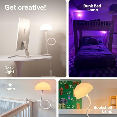 Smallish White Shroommate Dorm Bed Light Clip-On Night Lamp - Adjustable & Multi-Color