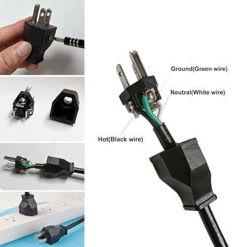 TENINYU 2-Pole 3-Wire Grounding Power Extension Cord Plugs 15A 125V 3-Pack
