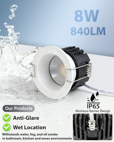 Adetu 12-Pack White 2 Inch Anti-Glare LED Recessed Downlights, Dimmable, Waterproof