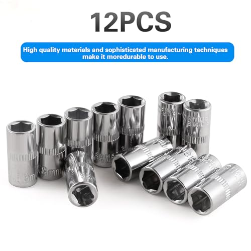 [12pcs] Durable 8mm Socket, 1/4 socket set,Shallow Socket 1/4 Inch Drive 8mm 6 Point, CORROSION RESISTANCE