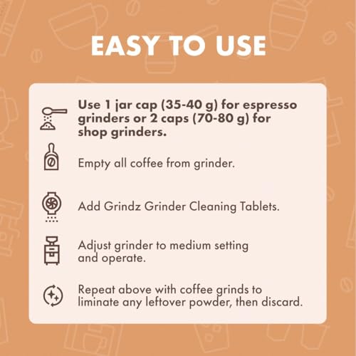 Urnex Grindz Professional Coffee Grinder Cleaning Tablets 430g - All Natural Gluten Free
