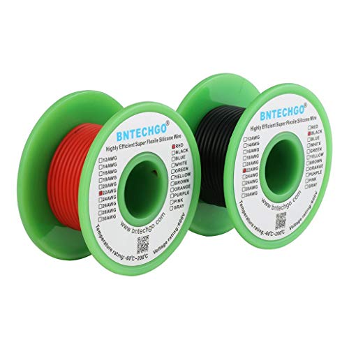BNTECHGO 22 AWG Silicone Wire - Red & Black, 25ft Each, Tinned Copper, High Temp Resistance