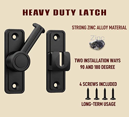 RETRIN Black Barn Door Lock with 90°/180° Swing Privacy Latch - Zinc Alloy, Adhesive/Screw Mount, Sliding Door Lock for Interior Bathroom Bedroom Closet Shed