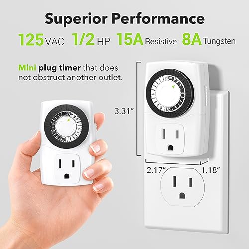 BN-LINK U47 Indoor Mini 24-Hour Mechanical Outlet Timer 3-Prong 2-Pack