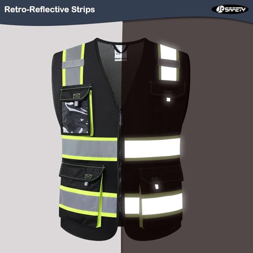 JKSafety Hi Vis Reflective Safety Vest Large Black for Men and Women JK220