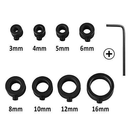 Depth Stop Drill Bit, 18 Piece Drill Stop Collar Set Positioner Ring and Hex Wrench (3mm, 4mm, 5mm, 6mm, 8mm, 10mm, 12mm, 16mm)