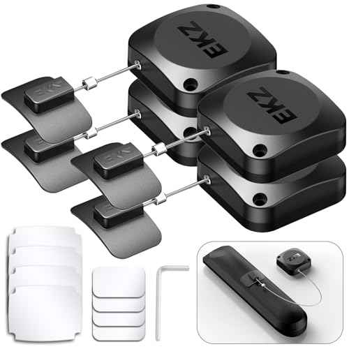 EKZ 8ft Retractable Remote Control Cable Tether Lock - Anti-Loss Security Lanyard with Adjustable Locking Leash Length Clasp for Game Controllers, Tablets, Home, Office, Showroom ? 4 Pack