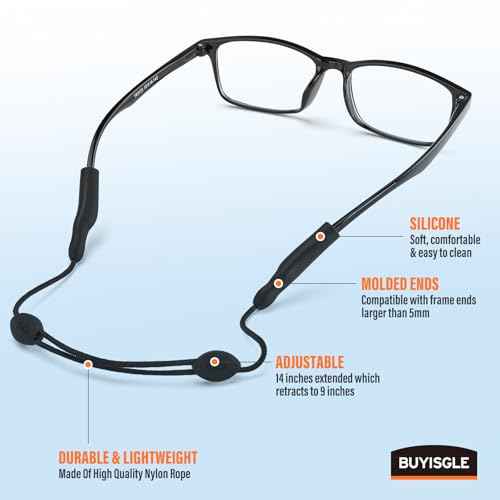 Eye Glasses Holder Strap - Adjustable Sunglasses Straps Cords for Men Women - Eyeglass Holders Around Neck - Eyewear String Lanyard Retainer -2PCS£¨14in Black