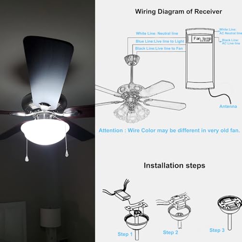 Taigeguang 1 PC Ceiling Fan Remote Kit 3-in-1 4 Timing 3 Speed Light & Fan Controller