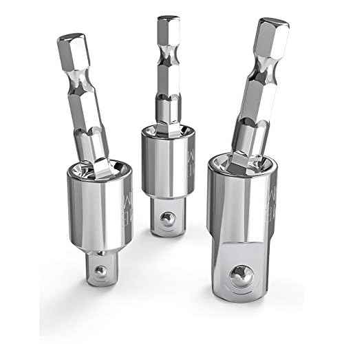 Tool Gift for Man: 3-Piece Power Drill Sockets Adapter Set, 360 Rotatable Hex Shank Impact Driver Socket Adapter for 1/4" 3/8" 1/2" Impact Driver