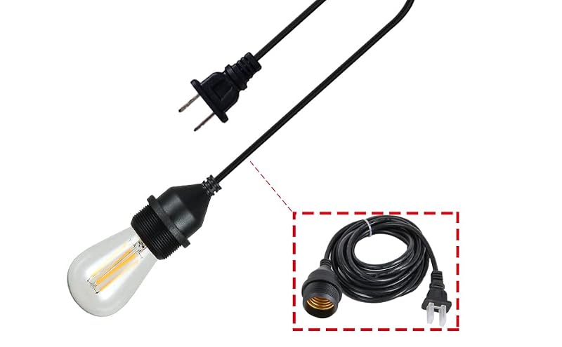 10FT Waterproof Outdoor Electric Light Socket with Wire - E26/E27 Plug, Heavy Duty, IP65