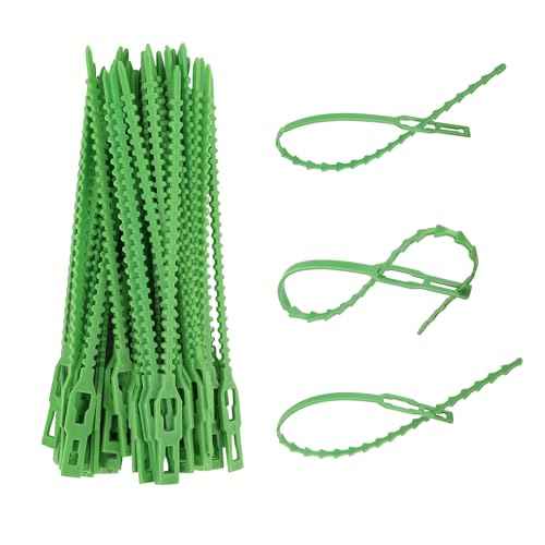 Green Zip Ties, 5 Inch Adjustable Plant Ties, 50PCS Plastic Twist Ties for Outdoor Garden Climbing Plants, Premium Heavy Duty Self-Locking Decoration Tie Wraps Support Tree Shrub Vine