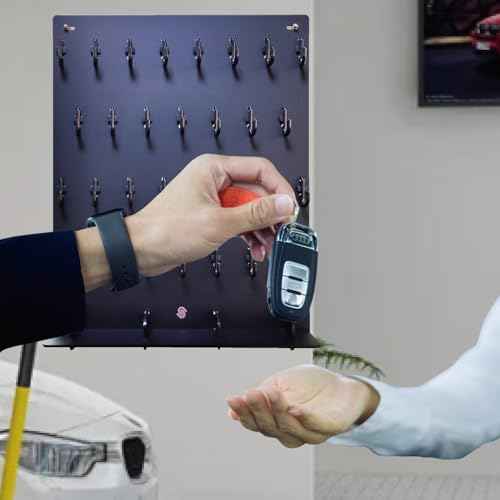 PROSPACE P0004 Acrylic Key Hooks Upgrade Thick Buckle 14 3/4?W x 18 3/4?L Wall-Mounted Key Hanging Board with 30 Hooks for Garage, Car Dealer, Office, Hotel, Real Estate (Matte Black with Pallet)