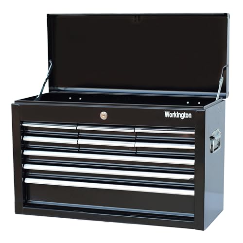 Workington Black 24" 9-Drawer Portable Metal Tool Chest Cabinet with Ball Bearing Slides