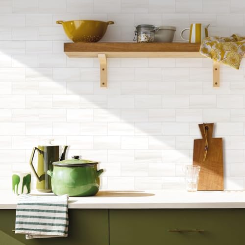 Vamos Tile 100-Piece Glossy Dolomite White Peel & Stick Backsplash Tile - 3x6 inch, DIY Kitchen & Bathroom Wall Covering