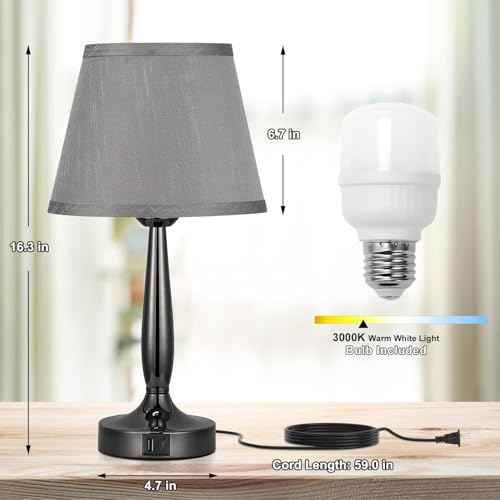 Kakanuo Touch Table Lamp for Bedroom Set, Small Bedside Lamps Set of 2 with USB C Charging Port, 3 Way Dimmable Touch Control Nightstand Lamps, LED Bulb Included