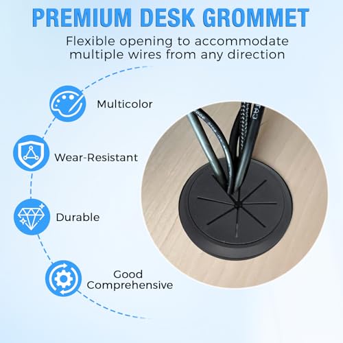 BOPOREAE 2-Inch (50mm) White Desk Grommet Pack of 2 - Cable Hole Cover for Office Desks