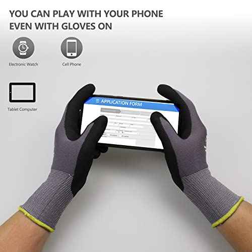 LOCCEF Work Gloves MicroFoam Nitrile Coated-6 Pairs,Seamless Knit Nylon Gloves,Gray Work gloves