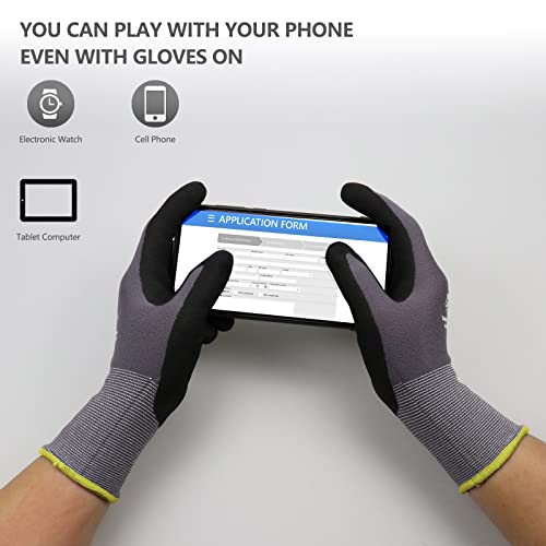LOCCEF MicroFoam Nitrile Coated Safety Work Gloves 9/L Grey 6 Pairs