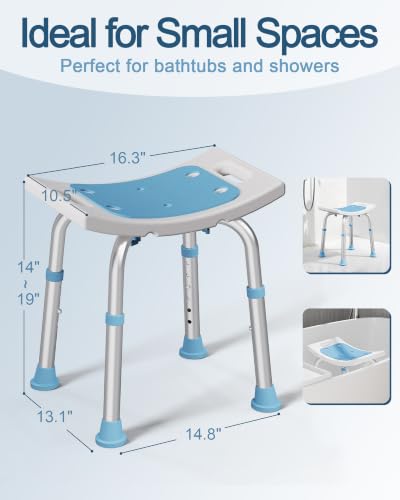 HOMLAND Light Blue Adjustable Shower Chair 400LB Capacity for Small Bathrooms