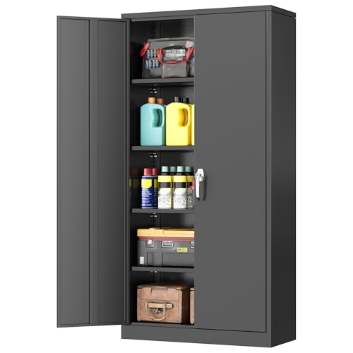 INTERGREAT 71" Tall Black Lockable Metal Storage Cabinet with 4 Adjustable Shelves