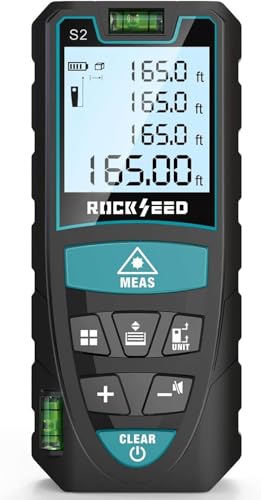 RockSeed Blue Digital Laser Distance Meter with Bubble Levels, 165ft Range, Backlit LCD