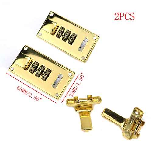 2pcs Luggage Combination Lock, Toolbox Hasp with Combination Lock, 3 Digit Password Lock (Gold)