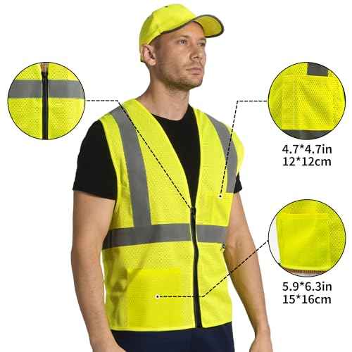 AYKRM 2 Pockets Reflective Safety Vest High Visibility Class II Mesh Vest for Women & Men Meets ANSI Standards