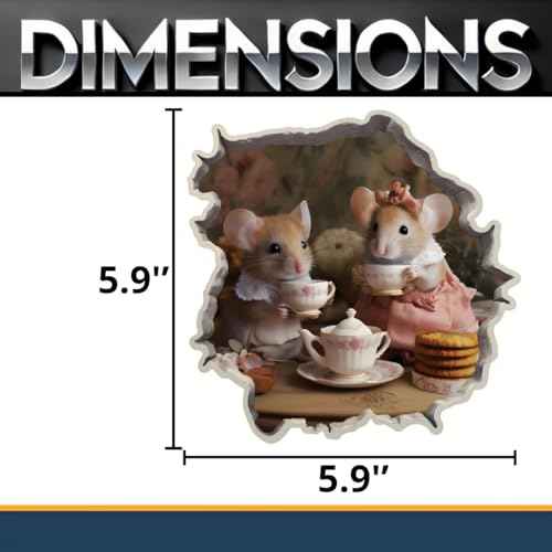Generic Tea Time Mice in Mouse Hole Decal - Mouse Hole 3D Wall Sticker Size 5.9x5.9 Inch, White, dfghu8896
