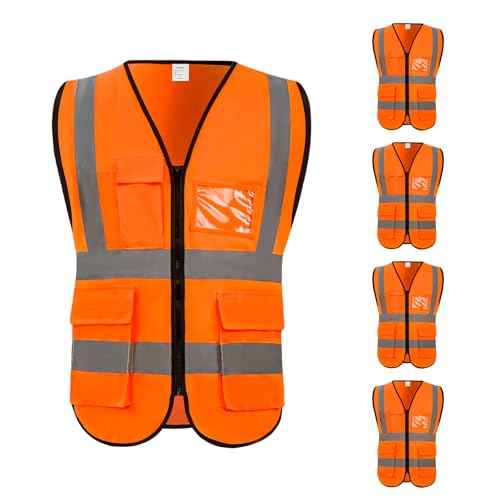 High Visibility Vest Safety Vest with Pockets and Zipper Meets ANSI/ISEA Standard(1 Pack 5 Pack)