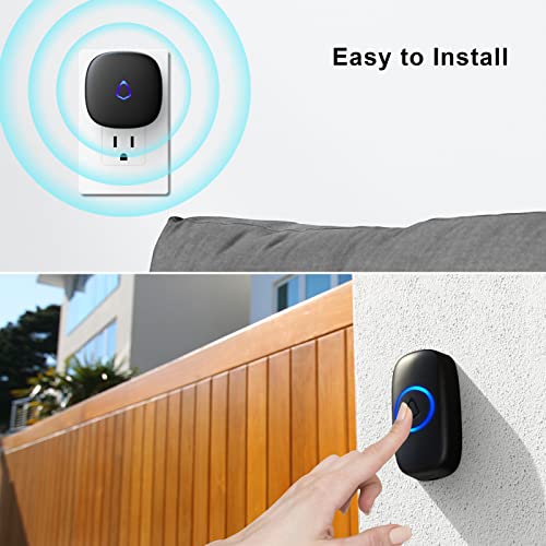 SECRUI Wireless Doorbell Kit with 1 Button & 1 Receiver, Waterproof, 1000Ft Range, Colorful LED, Adjustable Volume, Easy Install, Black