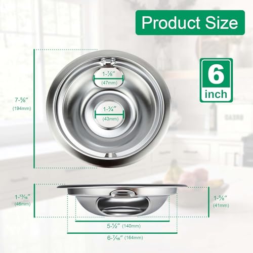 Purelux 4-Pack Chrome Drip Pans for GE/Hotpoint Stove – 1x8in + 3x6in Replacement