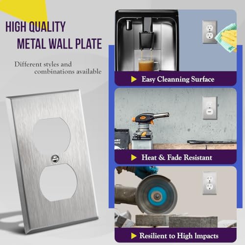ENERLITES Stainless Steel Duplex Wall Plate 1-Gang, Silver, Standard Size