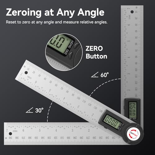 GemRed 82305 Digital Angle Finder Protractor Stainless Steel 7 Inch 200mm