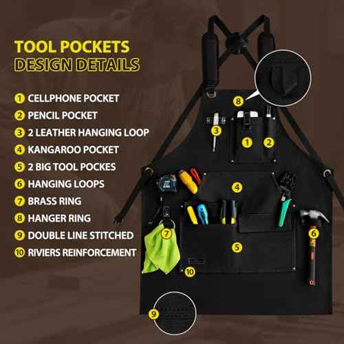 ROTANET Woodworking Apron for Men, Canvas Work Aprons Waterproof Heavy Duty Tool Pockets for Shop Carpenter Woodworkers Gifts