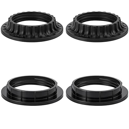 DiCUNO Black E26 Lamp Shade Ring Set 34mm & 39mm Inner Diameter - 4 Pack, Includes 1-3/8" & 1-1/2" Sizes