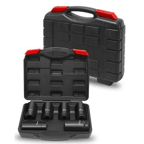 1/2¡¯¡¯ Drive Crank Bolt Socket Set, weighted socket set 6 Pack 17MM, 19MM, 21MM, 22MM, 24MM, 27MM, Harmonic Balancer Socket Set, 3 Times Momentum Power of Standard Impact Sockets