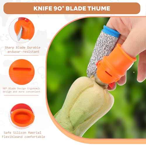 12 Pcs Gardening Thumb Knife, Silicone Gardening Finger Sleeve Finger Knife-Plants Picking Trim Hand Tools, Orange Thumb Cutter Harvesting Tool for Picking Plant Vegetable Fruit