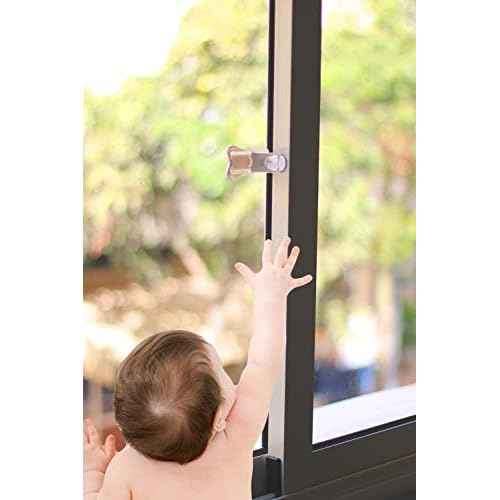 Inaya Sliding Door Lock for Child Safety (4-Pack) - Child Proof Locks for Sliding Glass Doors, Windows, Closets & Cabinets. Safety Locks for All Your Home Openings