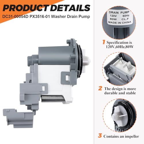 Beaquicy DC31-00054D DC31-00187A Washer Drain Pump Replacement for Samsung WA4 WA5 WF2 WF3 WF4 WF5