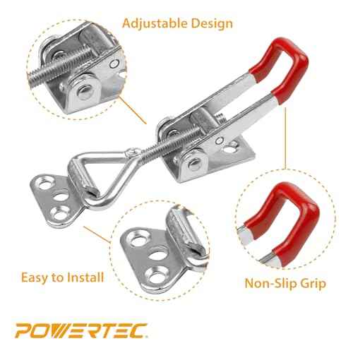 POWERTEC 4PK Toggle Clamp, 220 lbs Holding Capacity, 4001 Adjustable Pull Action Latch for Smoker, Tool Box, Woodworking Jigs and Fixtures, Cabinet, Door (20311V)
