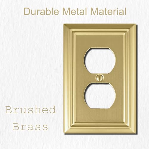 OKAWYC Single Duplex Metal Outlet Switch Cover Brushed Brass 4-Pack - Decorative Wall Plate for Receptacle and Light Switch, Durable & Easy to Install