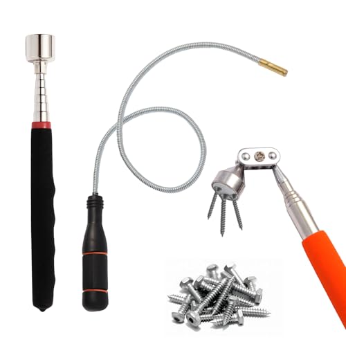 3 Pcs Magnetic Pickup Tool Set - High Quility Telescoping, New Upgrated Extendable Rotating Head, and Flexible Long Magnetic Pickup Tools for Automotive Repair, Home Use, Narrow Space