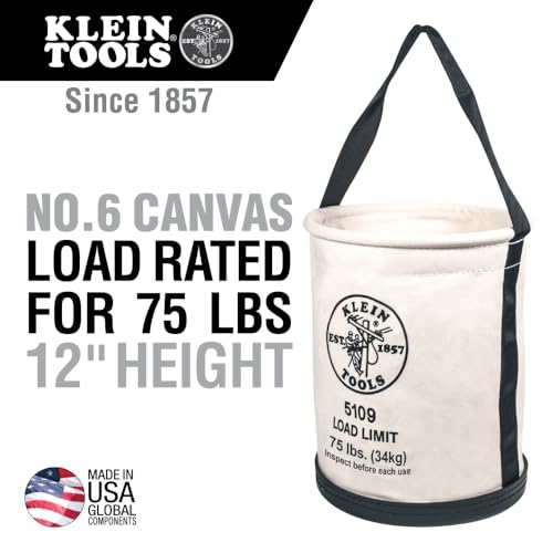 Klein Tools 5109 Canvas Straight-Wall Tool Bucket, No. 6 Canvas (75 lb) – Standard / Canvas Bucket