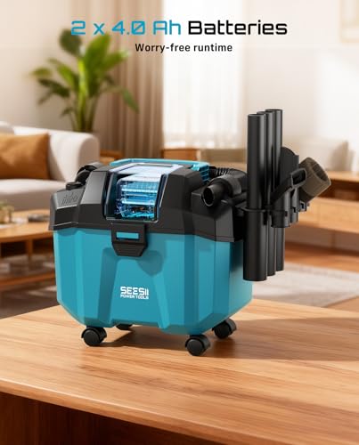 Seesii Cordless Wet Dry Shop Vacuum Cleaner Blue - 2x4.0Ah Batteries
