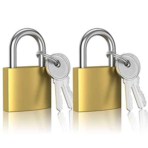 2 Pcs Small Keyed Padlocks, Locker Lock, Locks with Keys 32mm, Gold, Compact, Hardened Alloy, Securing Luggage, Gym Lockers