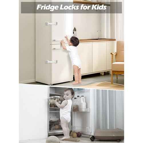 2 Pack Baby Proofing Safety Locks Child Safe for Cabinet Drawer Fridge Oven Dishwasher Doors, Toilet Seat & Lid, Adjustable Furniture Latches and Straps, 3M Adhesive No Drilling Button,Unlock Design
